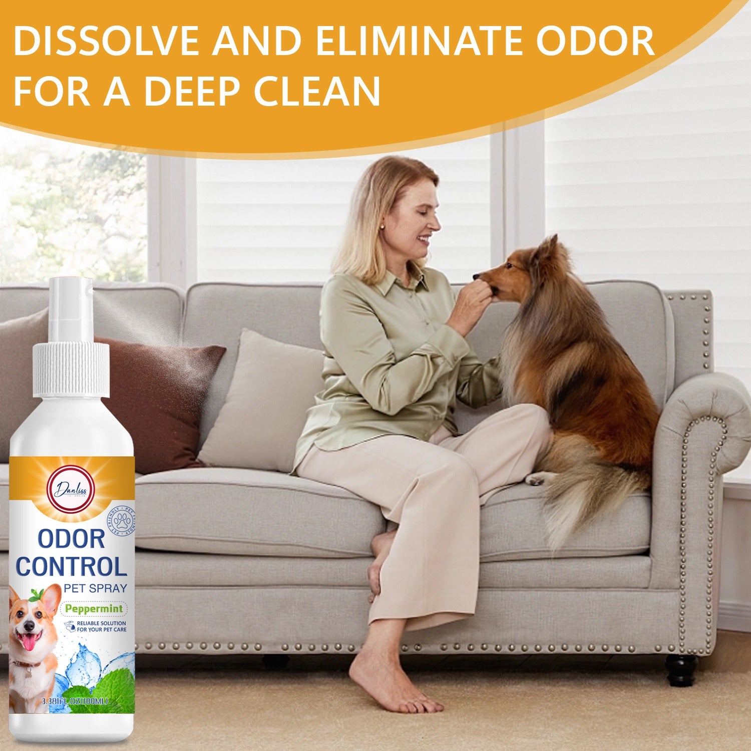 Long-Lasting Pet Deodorizer Spray - Antibacterial Fresh Scent for Dogs & Cats