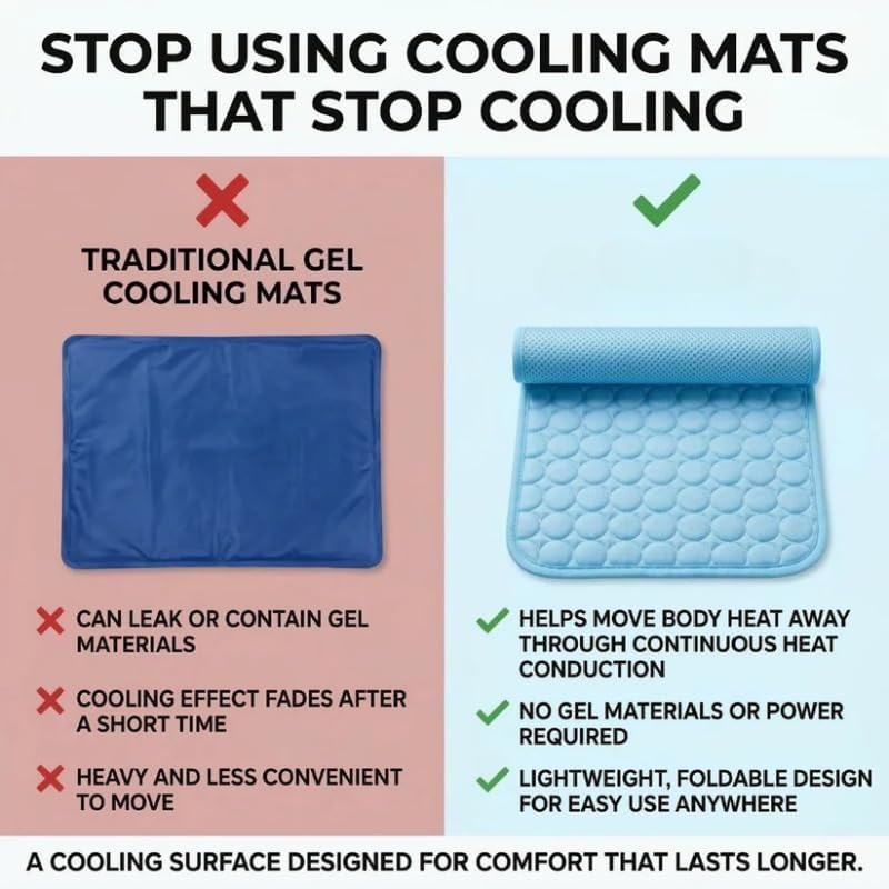 Cooling Ice Silk Pet Mat - Breathable Summer Dog Bed Pad with Anti-Slip Base