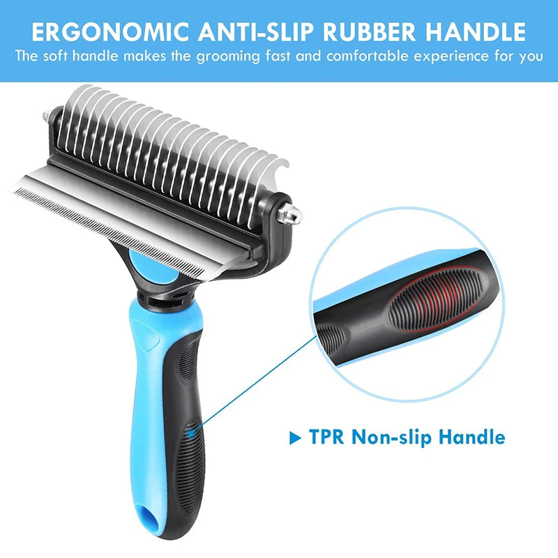 Benepaw Professional 2-in-1 Dog Grooming Comb Rake - Double-Sided Dematting Tool with Comfortable Grip