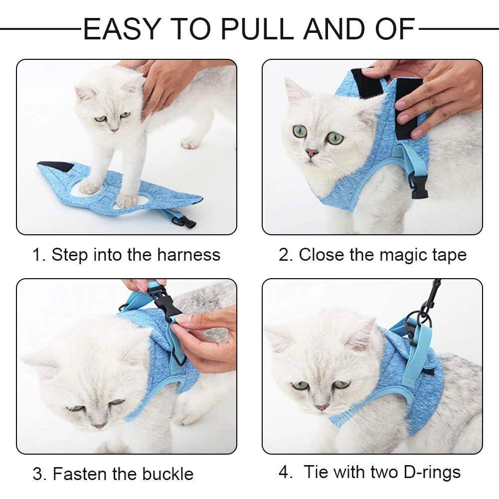 Adjustable Anti-Escape Cat Harness - Lightweight Breathable Soft Vest for Kittens & Small Cats with Leash