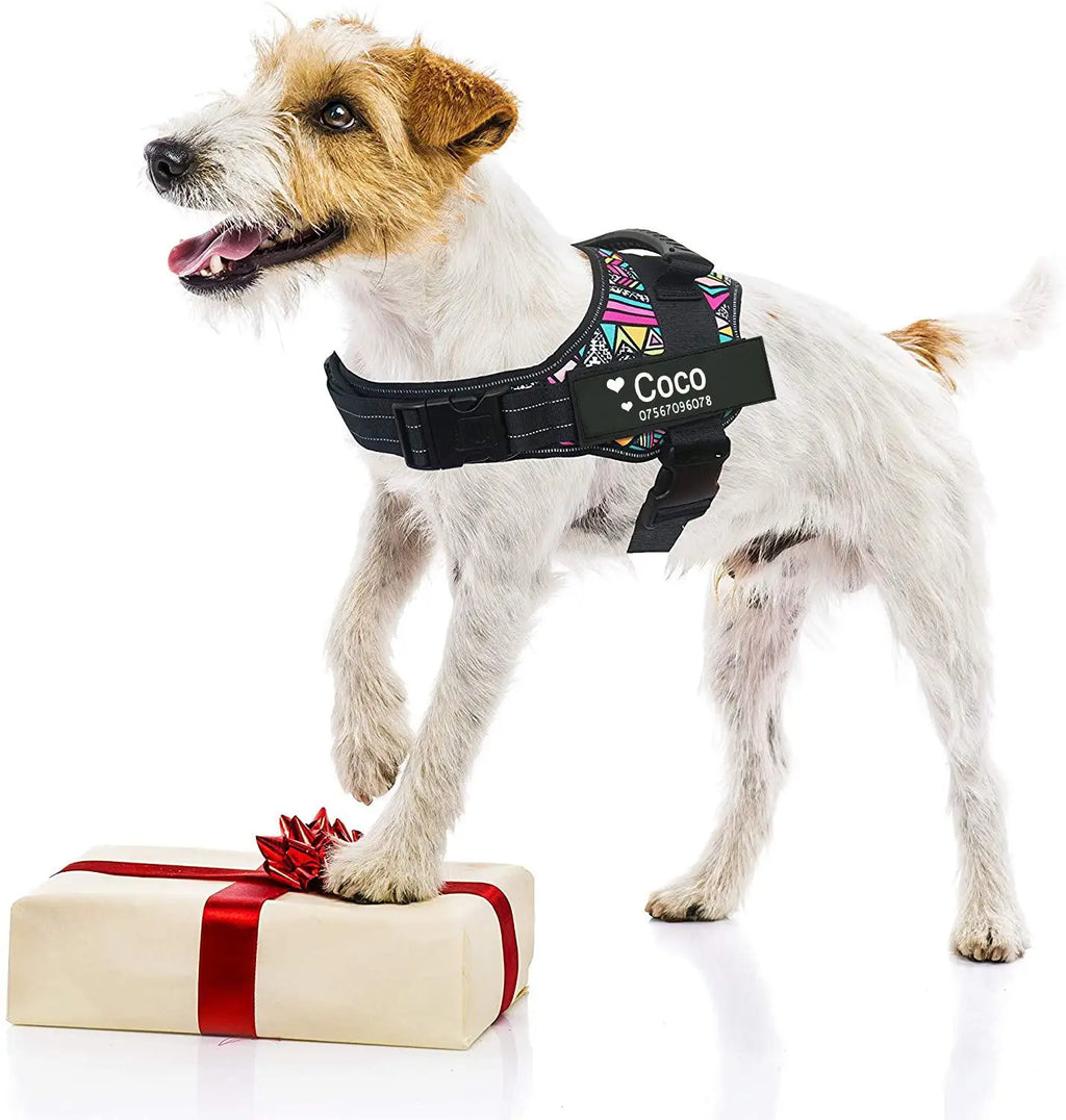 Reflective No-Pull Dog Harness Vest with Customizable Tags - Safe Training & Walking Gear