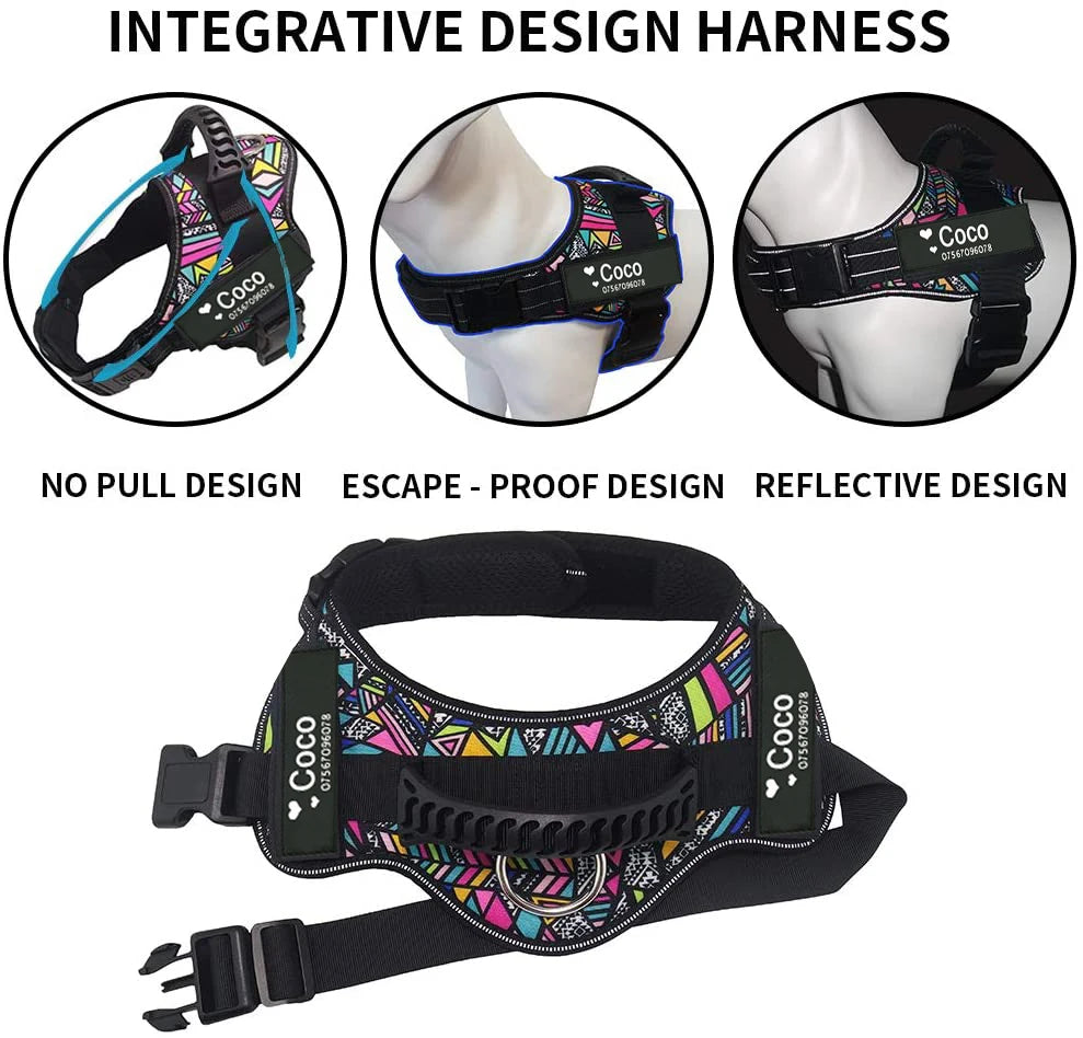 Customizable Dog Harness with Control Handle - Personalized Patches & Easy Adjustable Design for Small, Medium & Large Dogs