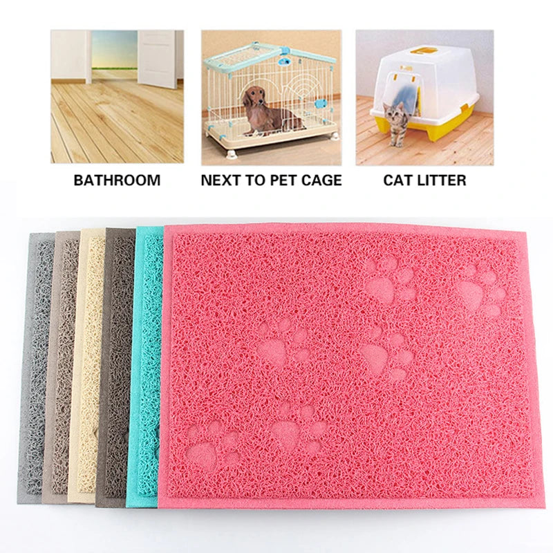 Waterproof Cat Litter Mat - Non-Slip Paw Print Design with Easy Clean PVC Surface for Home & Car