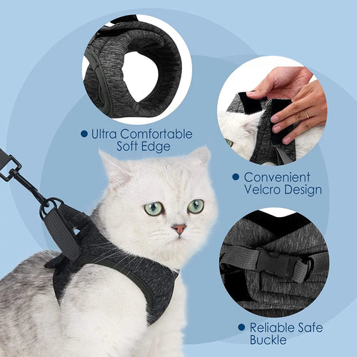 Adjustable Anti-Escape Cat Harness - Lightweight Breathable Soft Vest for Kittens & Small Cats with Leash