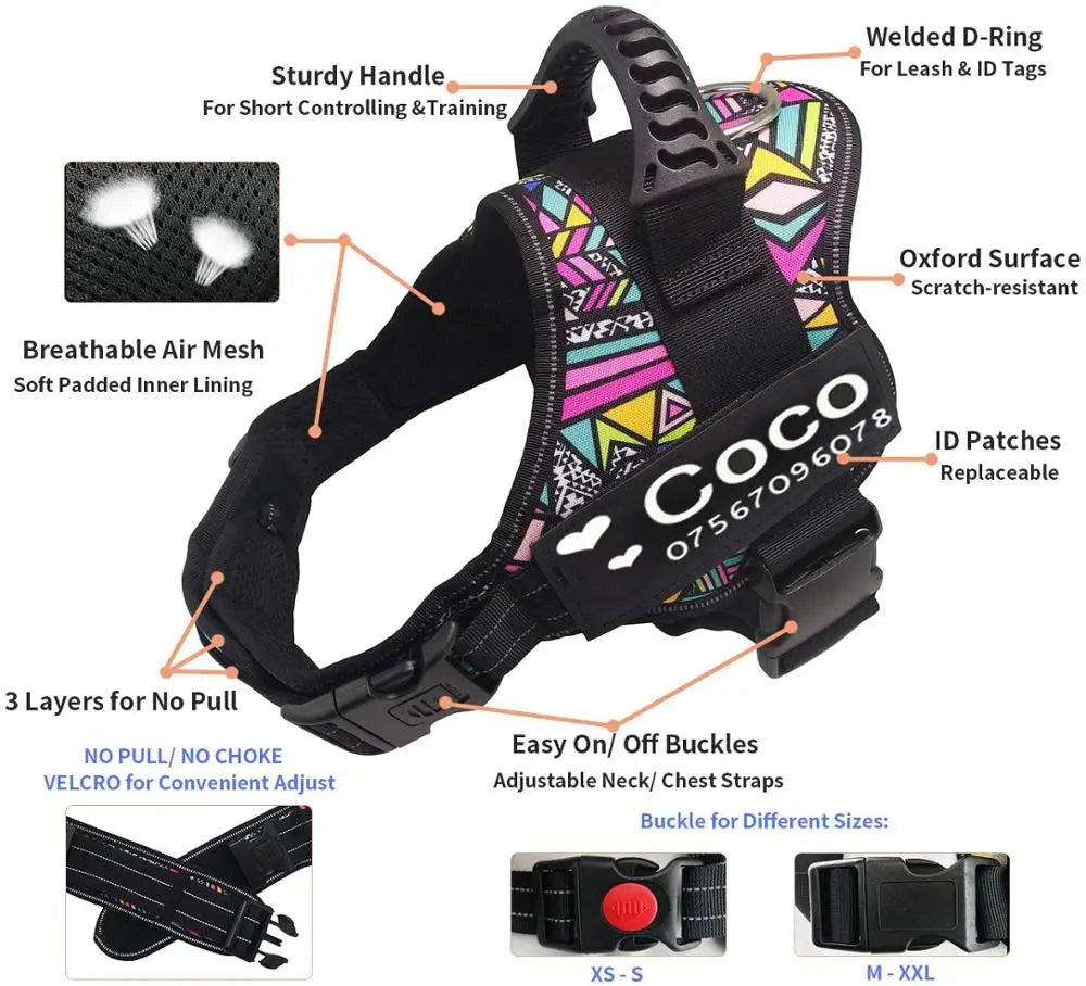 Customizable Dog Harness with Control Handle - Personalized Patches & Easy Adjustable Design for Small, Medium & Large Dogs