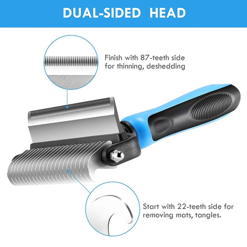 Benepaw Professional 2-in-1 Dog Grooming Comb Rake - Double-Sided Dematting Tool with Comfortable Grip