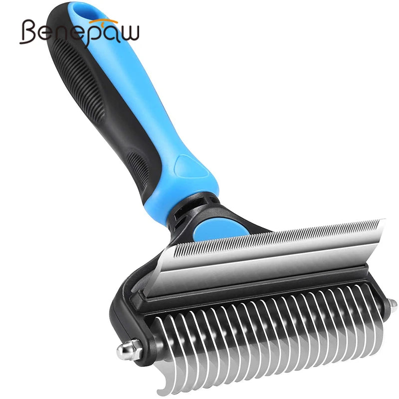 Benepaw Professional 2-in-1 Dog Grooming Comb Rake - Double-Sided Dematting Tool with Comfortable Grip