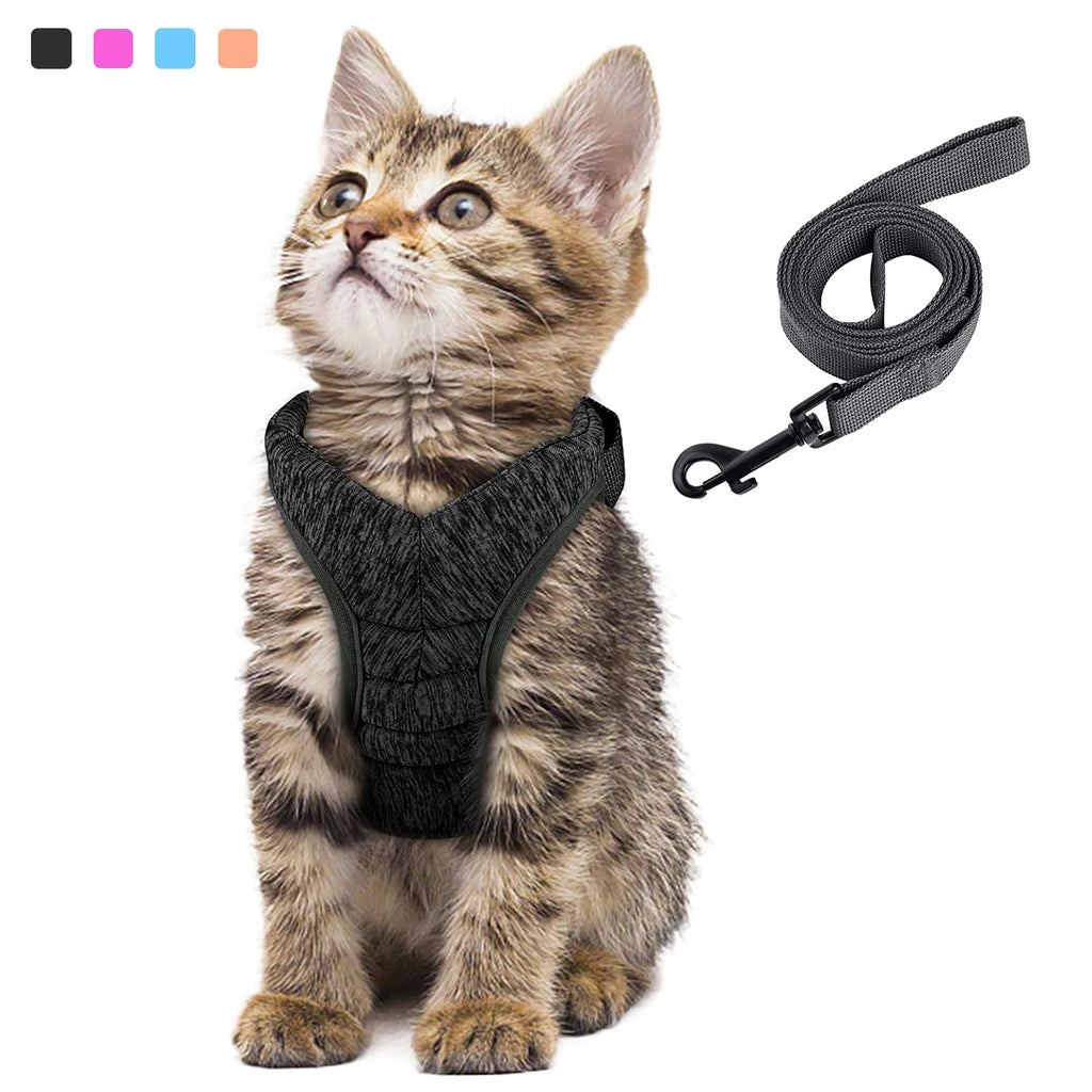 Adjustable Anti-Escape Cat Harness - Lightweight Breathable Soft Vest for Kittens & Small Cats with Leash