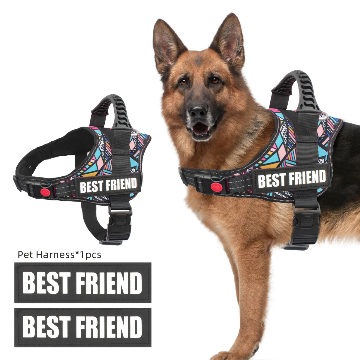 Reflective No-Pull Dog Harness Vest with Customizable Tags - Safe Training & Walking Gear
